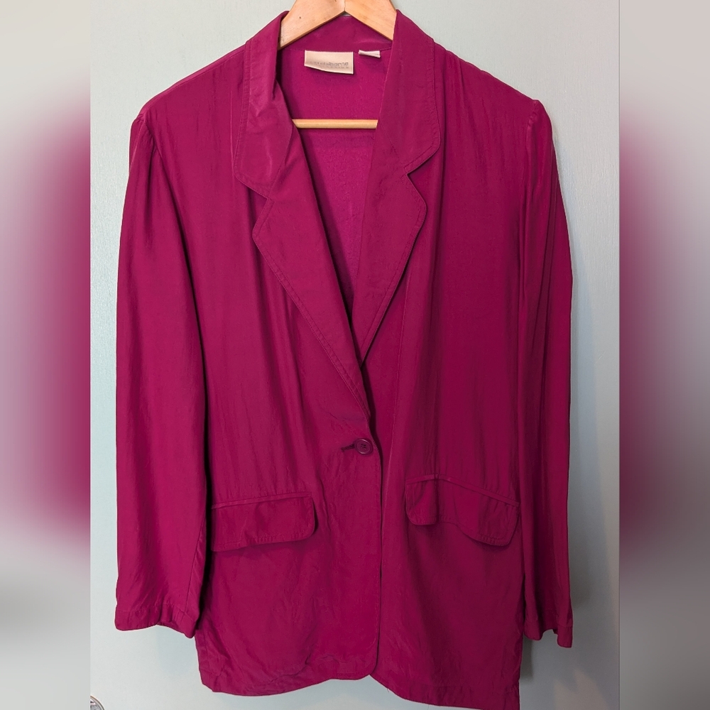 Vintage 100% Silk Oversized Blazer Fuchsia Magenta Liz Claiborne 8
